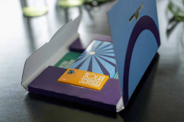 Solar-Schoggi Geschenkverpackung offen